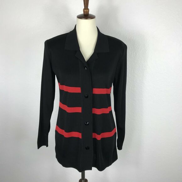 Exclusively Misook Vintage Striped Stretch Knit Cardigan Sweater - Picture 1 of 8